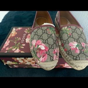New-Gucci Women's Pink Gg Blooms Supreme Espadrille size 38